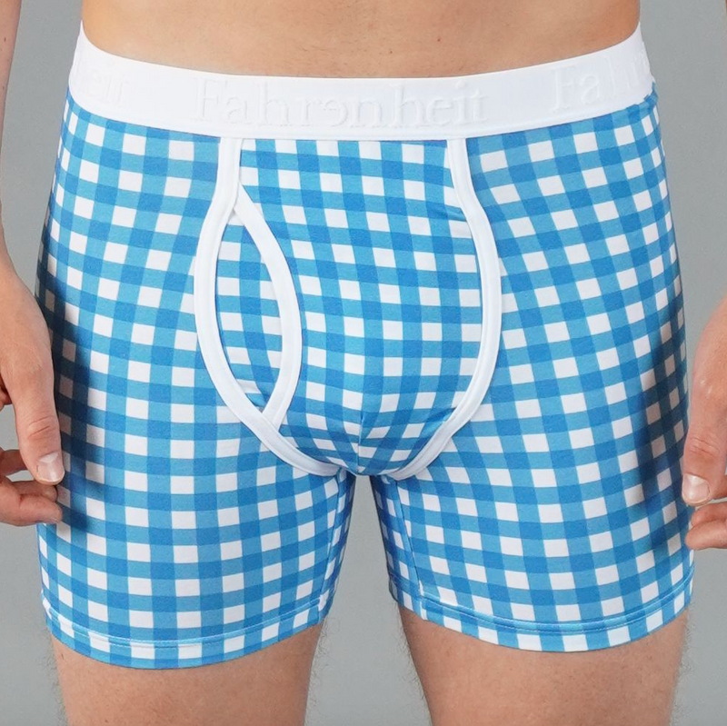 Newman Boxer Brief Fahrenheit cotton men's underwear Blue gingham eco-friendly
