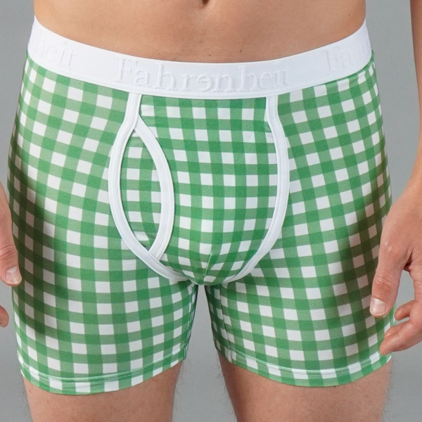 Fahrenheit Newman Boxer Brief Green Gingham cotton men's underwear eco-friendly