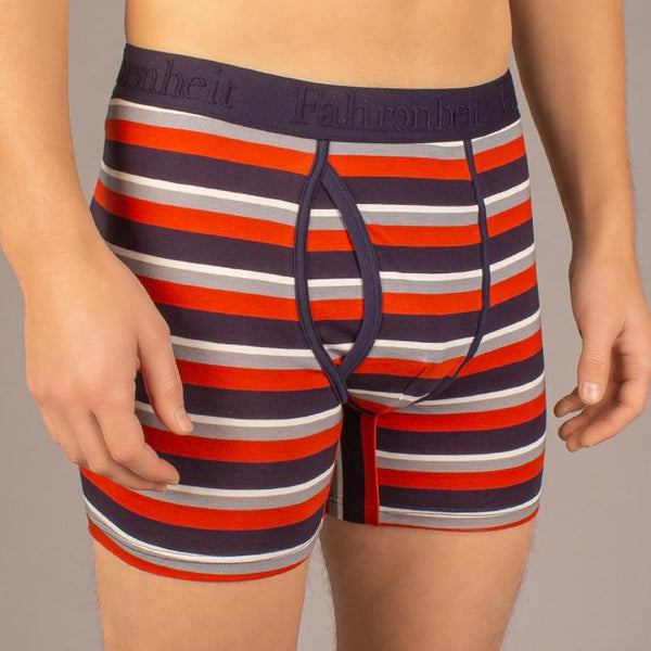 Newman Boxer Brief front in Stripe Red Navy Multi by Fahrenheit cotton men's underwear eco-friendly