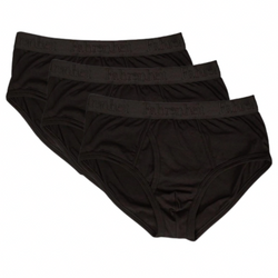 Three pairs of black men's underwear on a white background