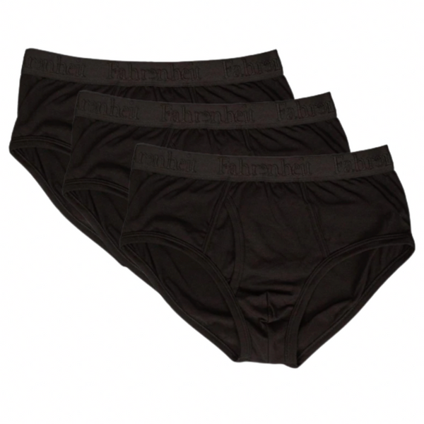 Three pairs of black men's underwear on a white background