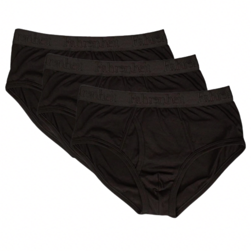 Three pairs of black men's underwear on a white background