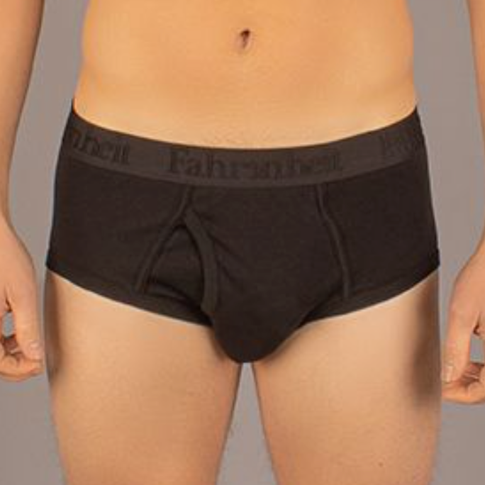 Black underwear with brand logo on a gray background