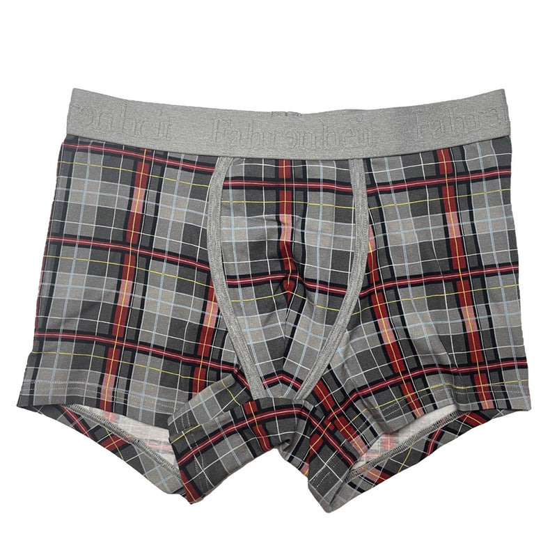 grant trunk front flat grey burgundy plaid cotton Fahrenheit men's underwear eco-friendly