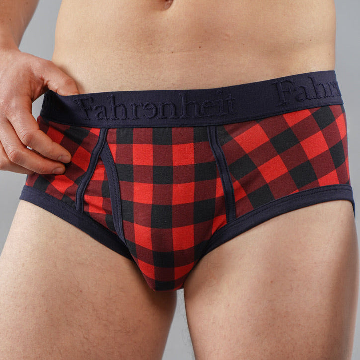 Wayne Brief front close model red buffalo check plaid cotton Fahrenheit men's underwear eco-friendly