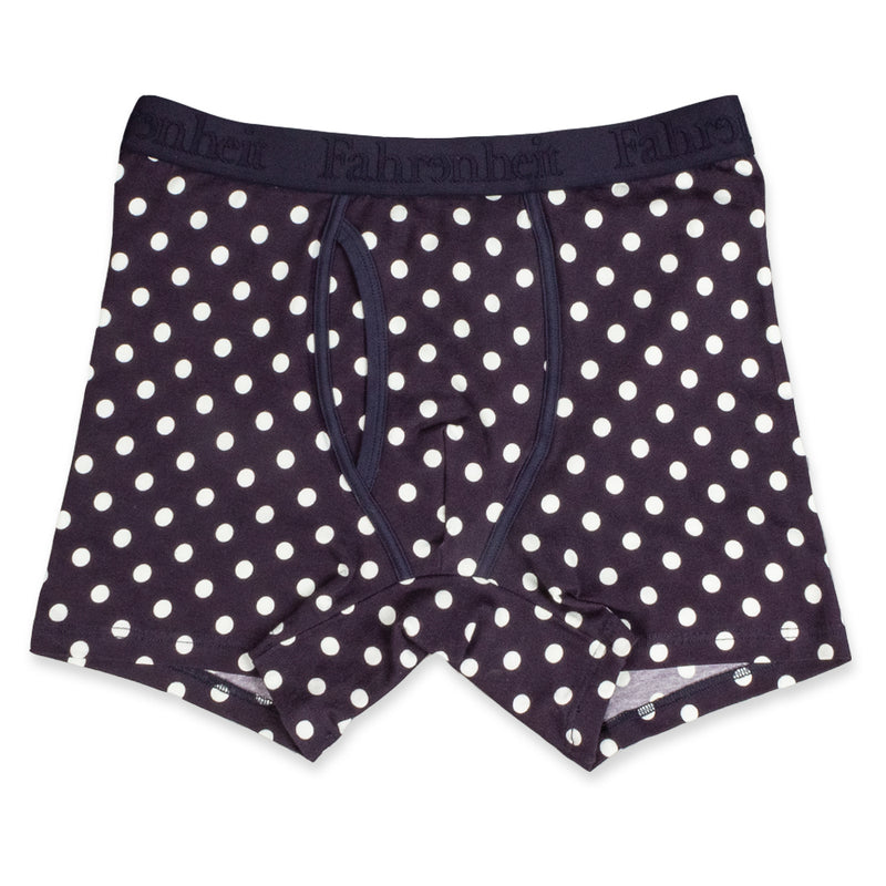 Newman Boxer Brief front in Polka Dot Navy/White by Fahrenheit