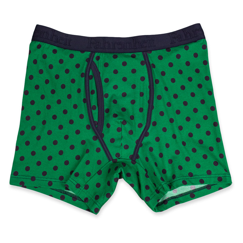 Newman Boxer Brief front in Polka Dot Green/Navy by Fahrenheit
