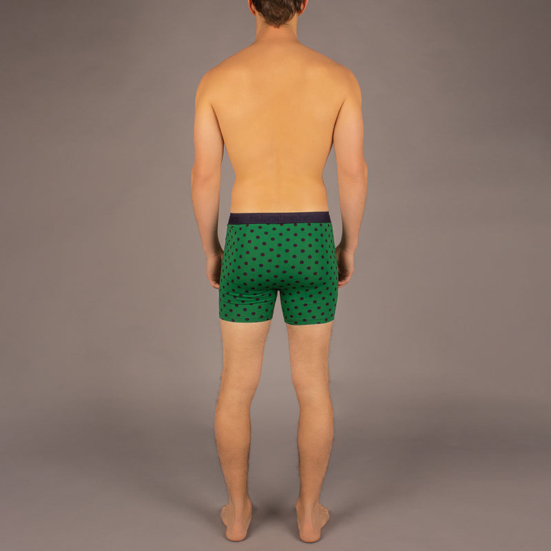 Newman Boxer Brief model in Polka Dot Green/Navy by Fahrenheit