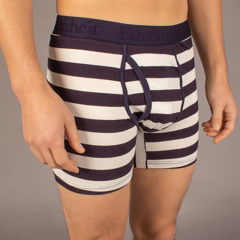 Newman Boxer Brief model in Rugby Stripe Navy/White by Fahrenheit