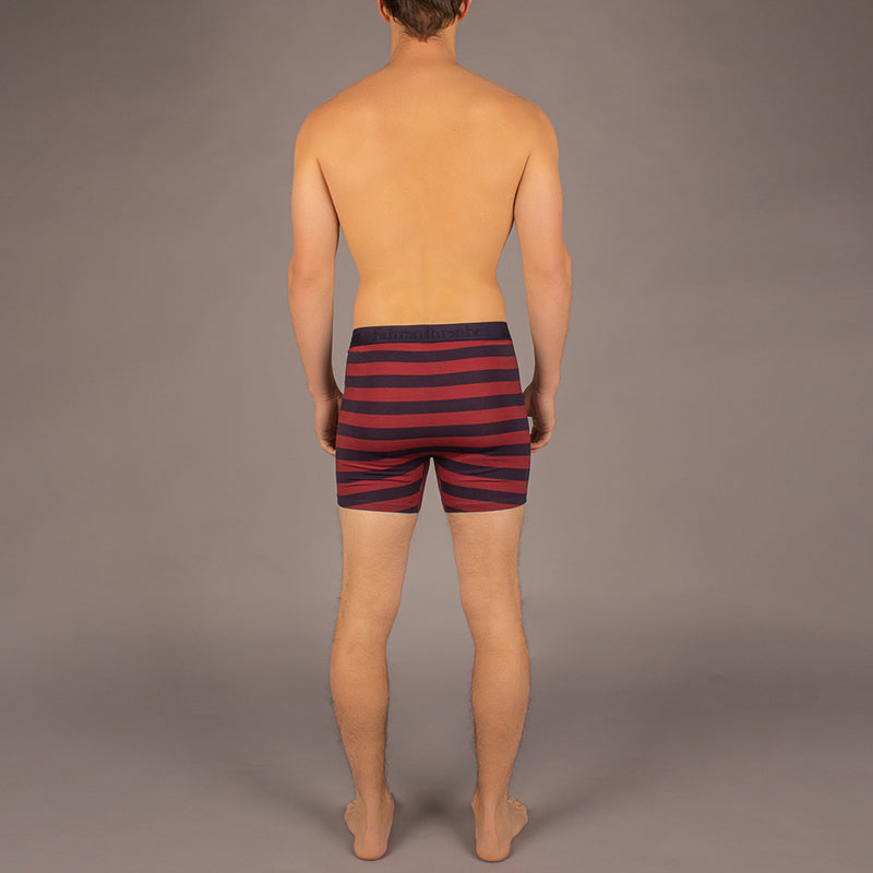 Newman Boxer Brief model in Rugby Stripe Navy/Burgundy by Fahrenheit