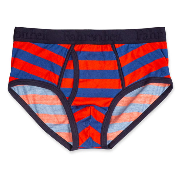 Wayne Brief front in Rugby Stripe Blue/Red by Fahrenheit