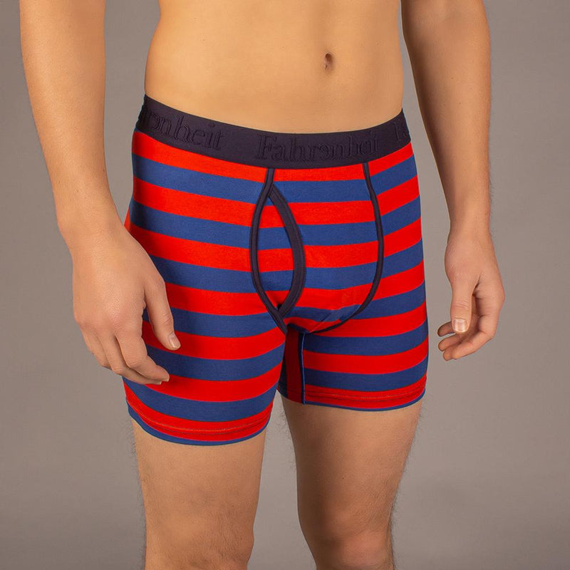 Newman Boxer Brief model in Rugby Stripe Blue/Red by Fahrenheit