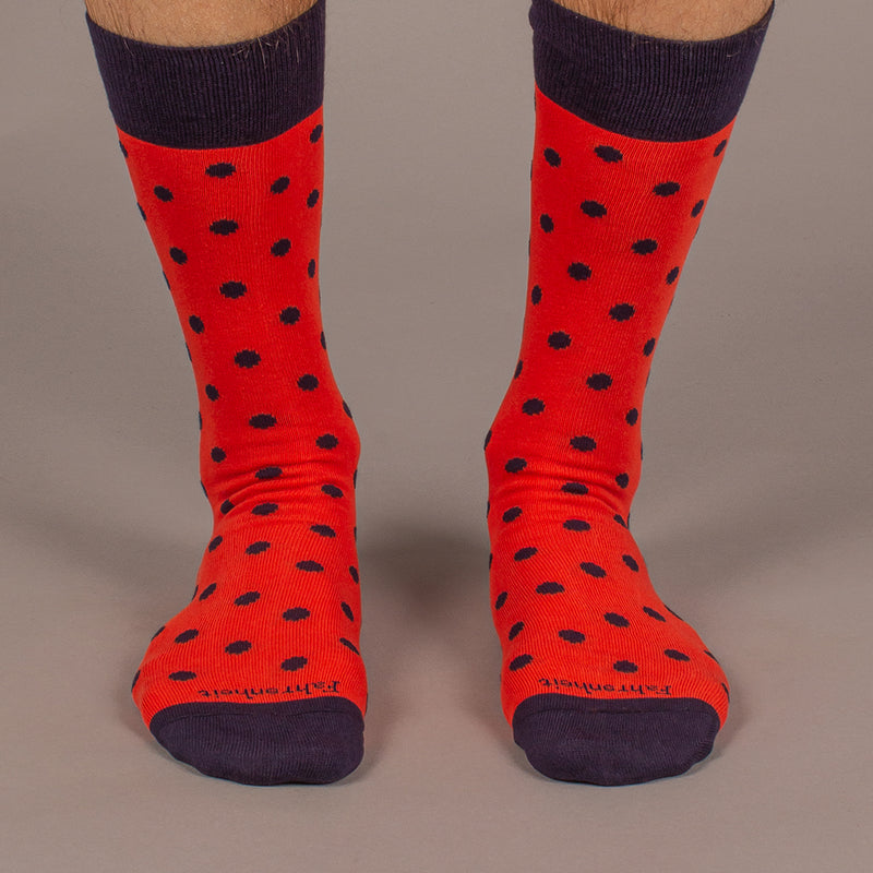 Men's Sock in Polka Dot Red/Navy by Fahrenheit