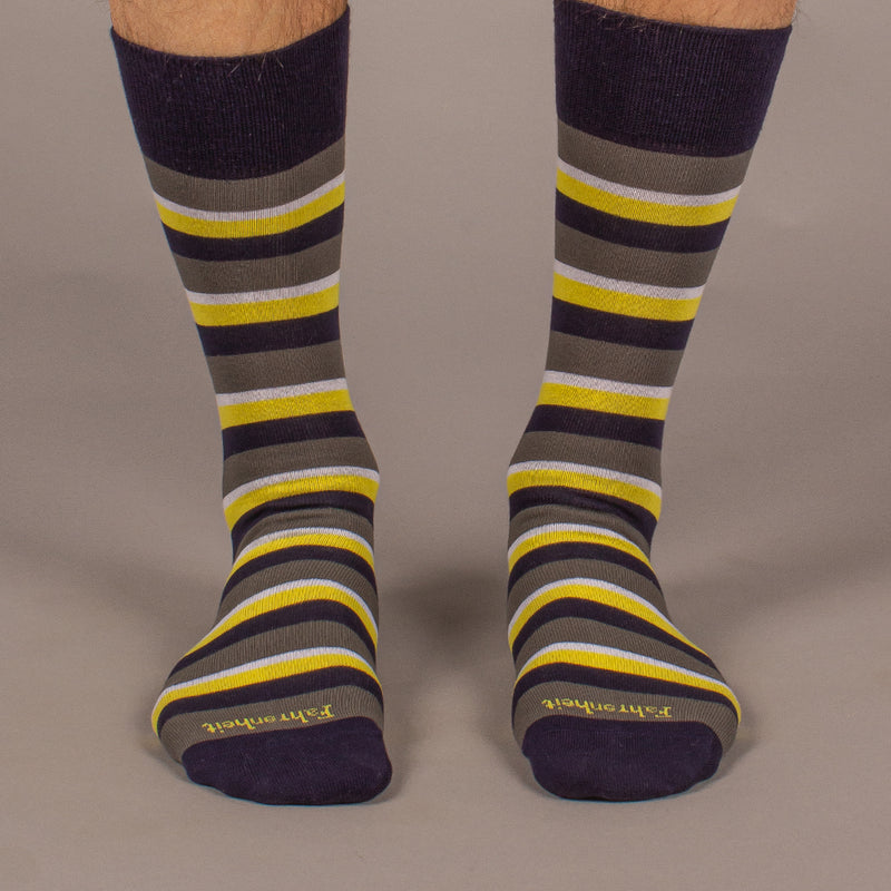 Men's Sock in Stripe Yellow/Grey by Fahrenheit