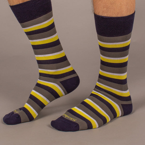 Men's Sock in Stripe Yellow/Grey by Fahrenheit