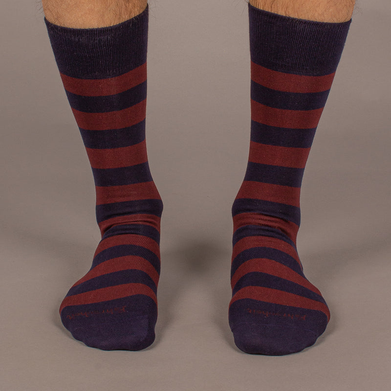Men's Sock in Rugby Stripe Navy/Burgundy by Fahrenheit