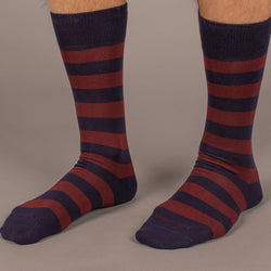 Men's Sock in Rugby Stripe Navy/Burgundy by Fahrenheit
