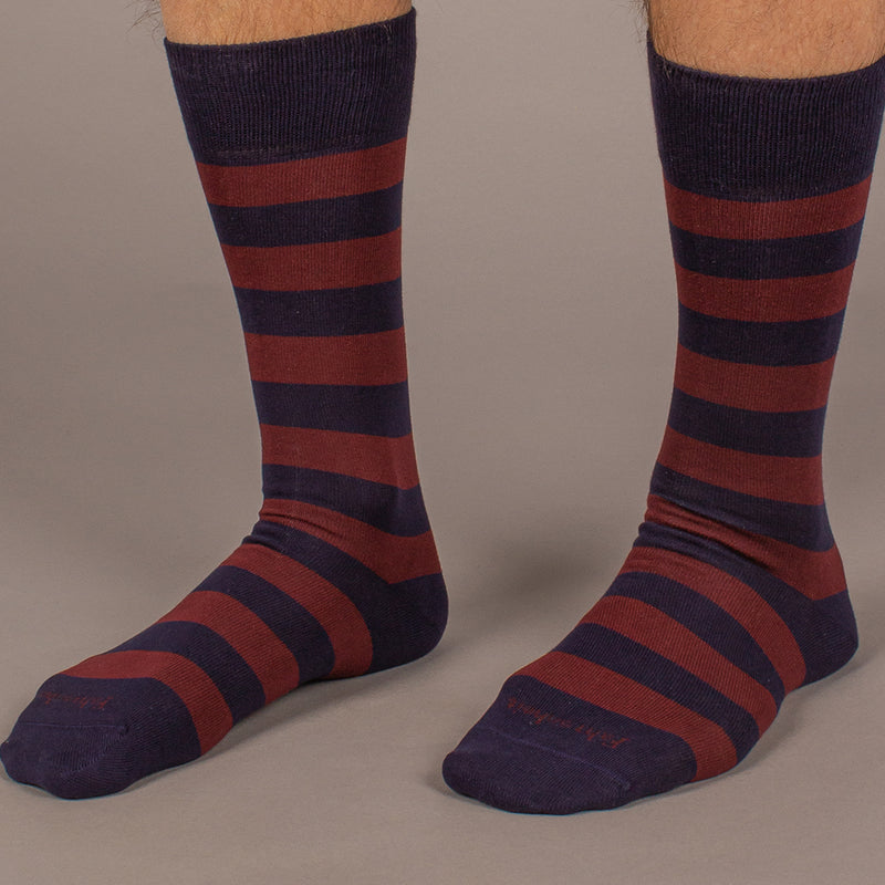 Men's Sock in Rugby Stripe Navy/Burgundy by Fahrenheit
