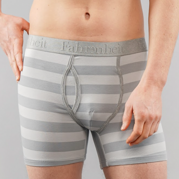 228_newman_boxer_brief_front_closeup_model_cotton_eco_friendly_grey_rugby_stirpe_mens_cotton_underwear_fahrenheit_etically_sourced