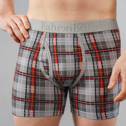 newman_boxer_brief_close_front_grey_burgundy_plaid_mens_underwear_fahrenheit_model